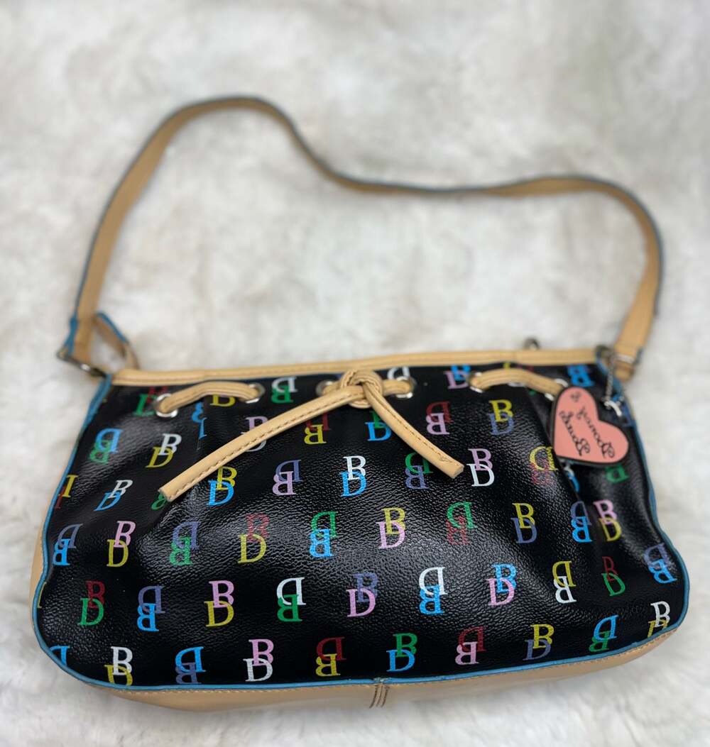 Y2K Dooney & Bourke Rainbow Monogram Shoulder Bag with Heart Charm